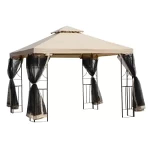 Outsunny 3X3(m) Outdoor Gazebo Patio Pavilion Canopy Tent With Netting & Shelf - Brown