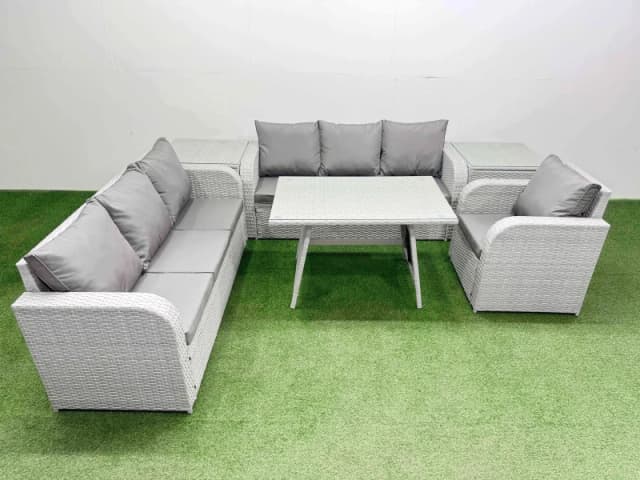 Fimous 6 Pieces Outdoor PE Rattan Garden Furniture with 2 Side Tables in Light Grey Light Grey Unisex