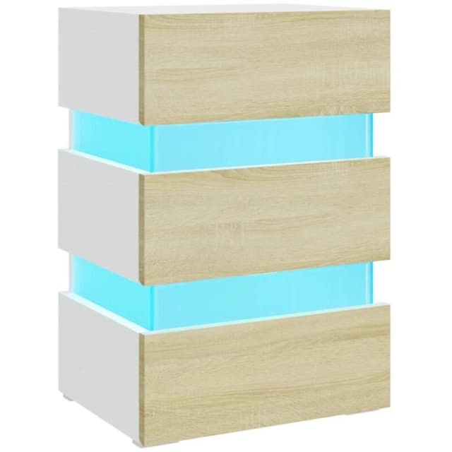 VIDAXL LED Bedside Cabinet White and Sonoma Oak 45x35x67cm Engineered Wood Vidaxl 8720286344439