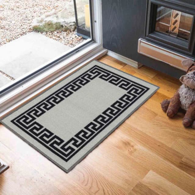Machine Washable Greek Key Design Anti Slip Doormats Grey 40X60 Cm