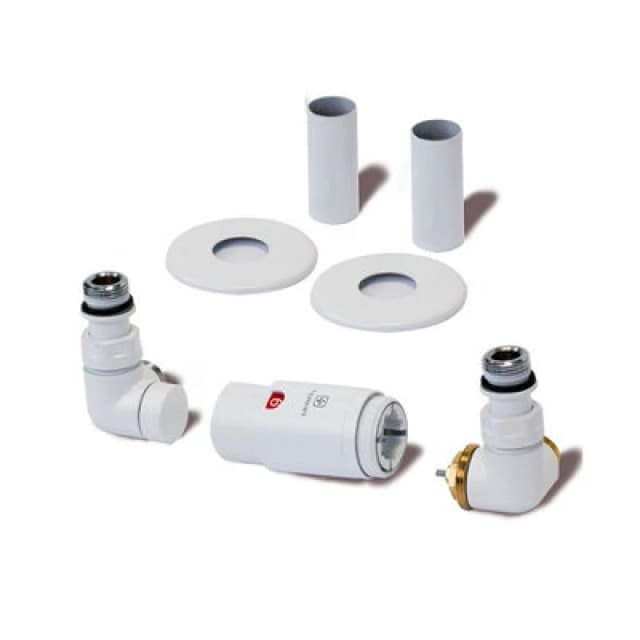 Terma Vision Soft White Right Sided Corner Radiator Valve & Lockshield (Dia)15mm X ½"