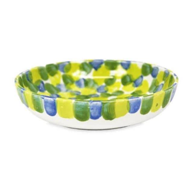 Verano Spanish Ceramics Petalo Hand Painted Ceramic Salad Fruit Bowl 26Cm In Green