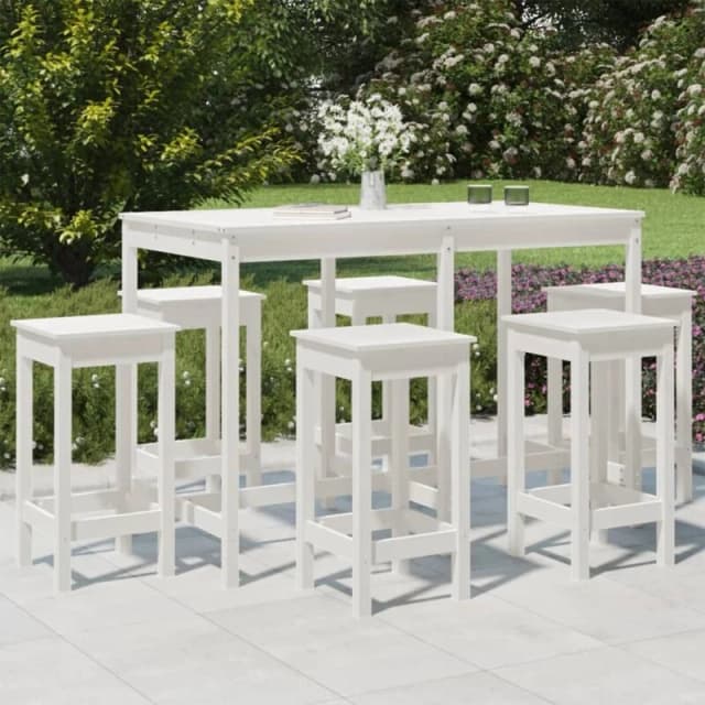 VIDAXL 7 Piece Garden Bar Set White Solid Wood Pine Vidaxl 8720845717216