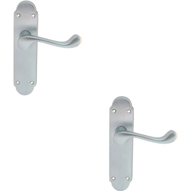 Loops 2x PAIR Victorian Upturned Handle on Latch Backplate 170 x 42mm Satin Chrome Multi