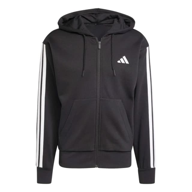 adidas Fleece 3-Stripes Full-Zip Hoodie Mens Zip Hoodies S Black 53303340350