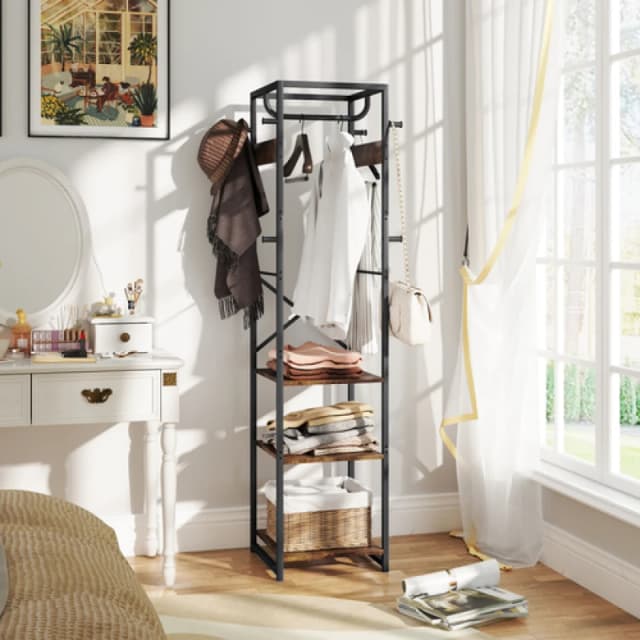 HOMCOM Clothes Rail with Storage Shelf and Hooks, Clothes Rack, White 850-342V00WT