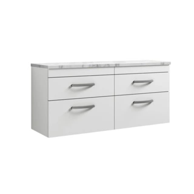 Nuie Athena Wall Hung Vanity Unit With 4 Soft-Close Drawers & Carrera Marble Laminate Top