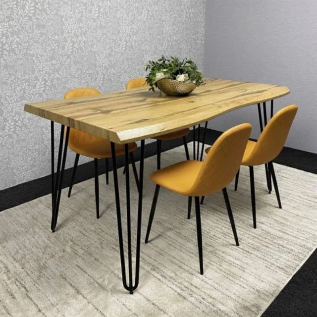 KOSY KOALA Dining Table & Chairs Set Table & 4 Chairs Dining Room Furniture in Mustard Mustard Unisex