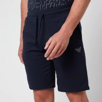 Emporio Armani All Over Logo Terry Bermuda Shorts Blue Size L Men