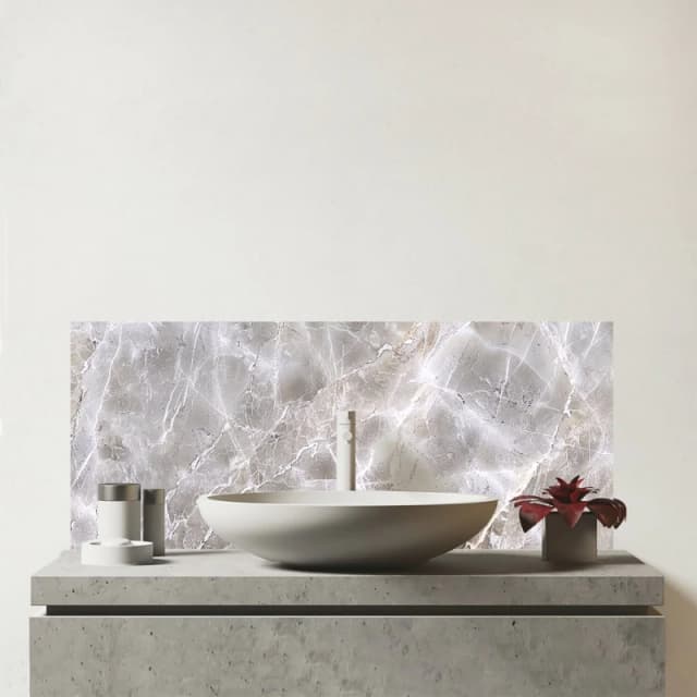 Warren Reed - Designer Polished Grey Marble Effect Glass Bathroom Splashback Grey Unisex