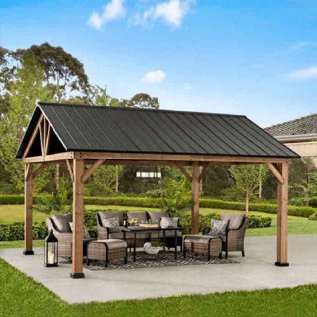 Sunjoy Outdoor Cedar Wood Gazebo Rebra - 465Cm X 404Cm, Anthracite