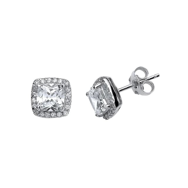 Jewelco London Silver Cushion CZ Halo Cluster Stud Earrings - GVE219WHT Silver female
