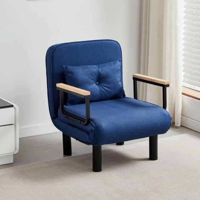 MCC Direct 4 in 1 Folding Single Sofa Bed Convertible Lounge Sleeper Chair with Adjustable Backrest & Large Cushion Grey in Blue Blue Unisex