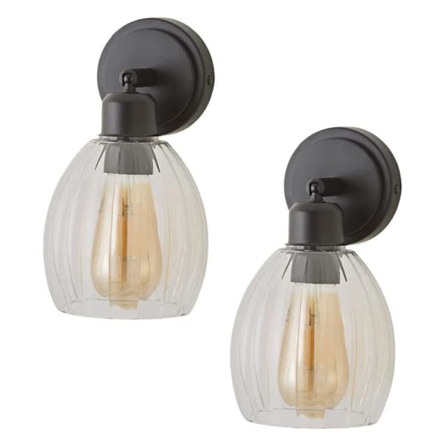 ValueLights ValueLights Cheltenham Pair of Ribbed Glass Dome Adjustable Spotlight Wall Lights in Black One Size Unisex 5059406068331