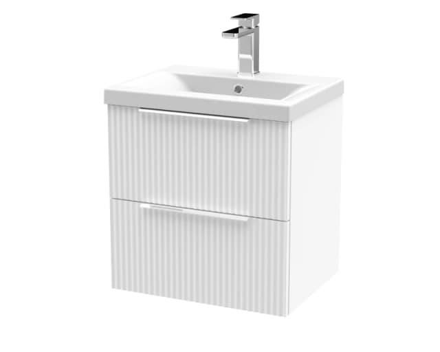 Balterley Fluted Wall Hung 2 Drawer Vanity Basin Unit & Basin 500mm, Satin White White Unisex