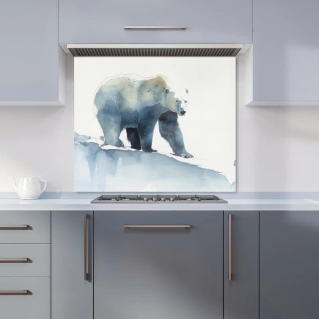 Warren Reed - Designer Polar Bear Watercolour Kitchen Splashback in Brown Size: 600mm x 750mm Brown Unisex 600mm x 750mm