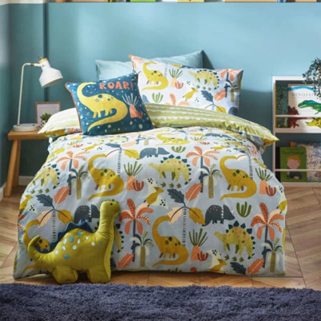 Little Dinos Scandi Duvet Cover Set Blue/Green, Blue/Green / Toddler