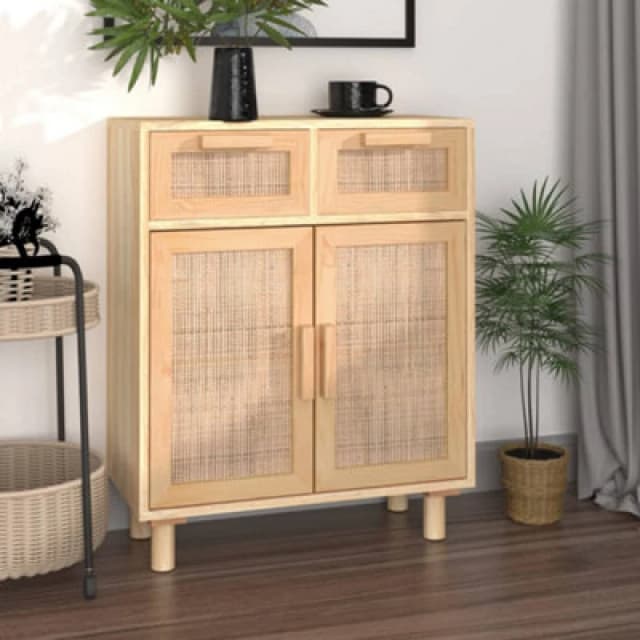 vidaXL Sideboard Brown 60x30x75cm Solid Wood Pine and Natural Rattan, Brown 345638