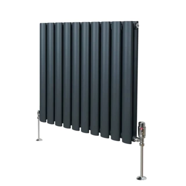 MONSTER-SHOP Oval Column Radiator 600mm x 600mm & trv Chrome Valves Designer 5055986194156