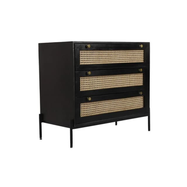 Jaipur Furniture Ltd Rattan Chest of Drawer - Mango Wood/Iron - L45 x W90 x H78cm - Black Finish with Natural Rattan - Assembly Required Black Unisex