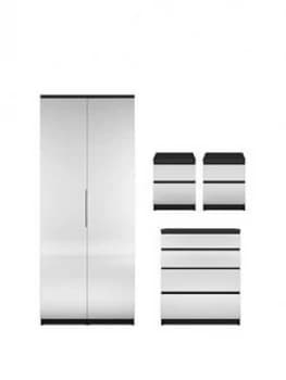 Prague Mirror 4 Piece Package - 2 Door Wardrobe, 4 Drawer Chest And 2 Bedside Cabinets (Buy And Save!)