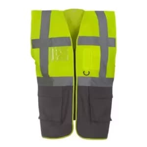 Yoko Hi-Vis Premium Executive/Manager Waistcoat / Jacket (2XL) (Hi Vis Yellow/Grey)