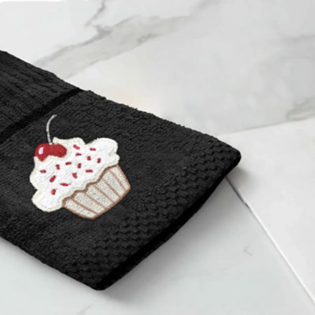 Velosso Emroidered Cupcake Easy Care Pack Of 3 Tea Towels