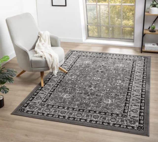 Obsidian Modern Low Pile Area Rug - Classical Traditional Design Grey 120Cm X 170Cm