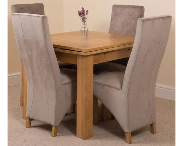 Thats Furniture Richmond 90-150cm Square Oak Extending Dining Table + 4 Lola Fabric Chairs in Grey Grey Unisex