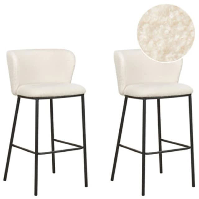 Beliani Set Of 2 Bar Chairs Mina Boucle White