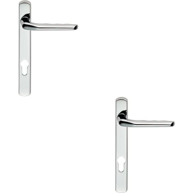 Loops 2x Straight Lever Door Handle on Lock Backplate Polished Chrome 208mm X 26mm Multi