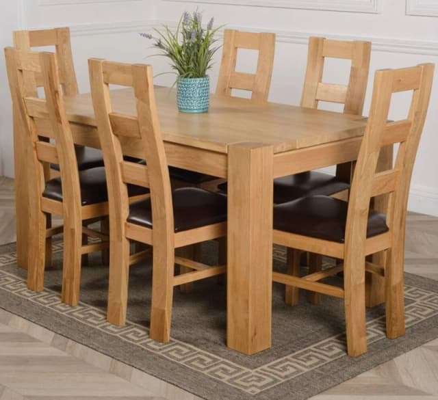 Thats Furniture Kuba 150 x 85cm Chunky Medium Oak Dining Table & 6 Yale Chairs in Brown Brown Unisex 150 x 85 cm