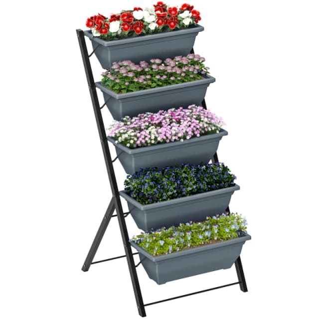 Outsunny 5-Tier Raised Garden Bed, Ladder Planter with 5 Removable Boxes, Grey 845-433V02GY