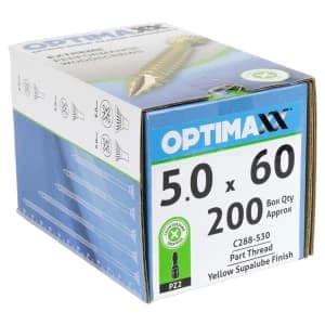 Optimaxx Pz Countersunk Zinc & Yellow Passivated Double Reinforced Woodscrew - 5 X 60mm Pack Of 200