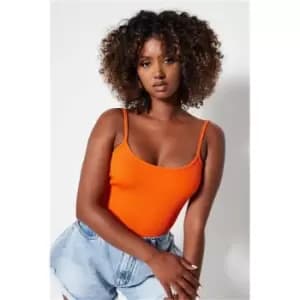 I Saw It First Orange Ribbed Basic Scoop Neck Cami Bodysuit - Orange