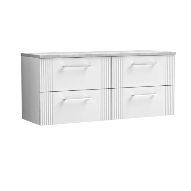 Balterley 4 Drawer Wall Hung Vanity Unit Grey Laminate Worktop, White 1200mm White Unisex