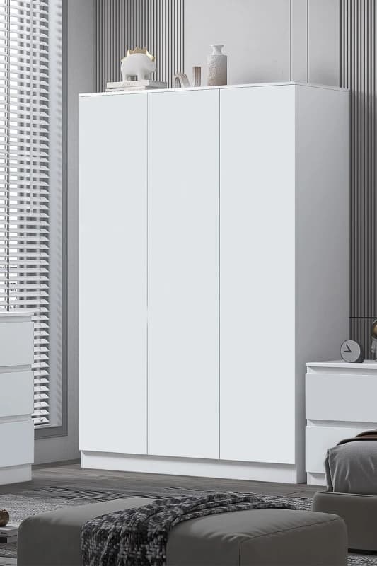 FWStyle Large Triple 3 Door Matt White Wardrobe White