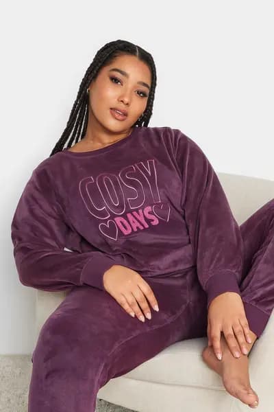 Yours Fleece Lounge Set Purple