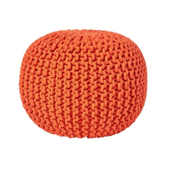 Homescapes Round Cotton Knitted Pouffe Footstool Burnt Orange