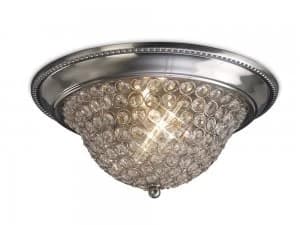 Flush Bowl Ceiling Medium 2 Light Satin Nickel, Crystal