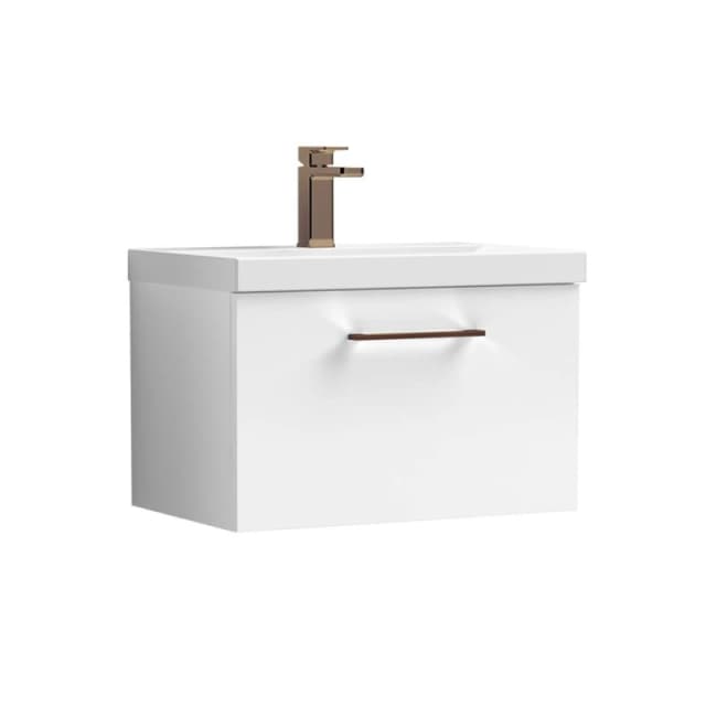 Balterley 600mm Wall Hung 1 Drawer Vanity Basin Unit, Gloss White, Bronze Handle in White White Unisex
