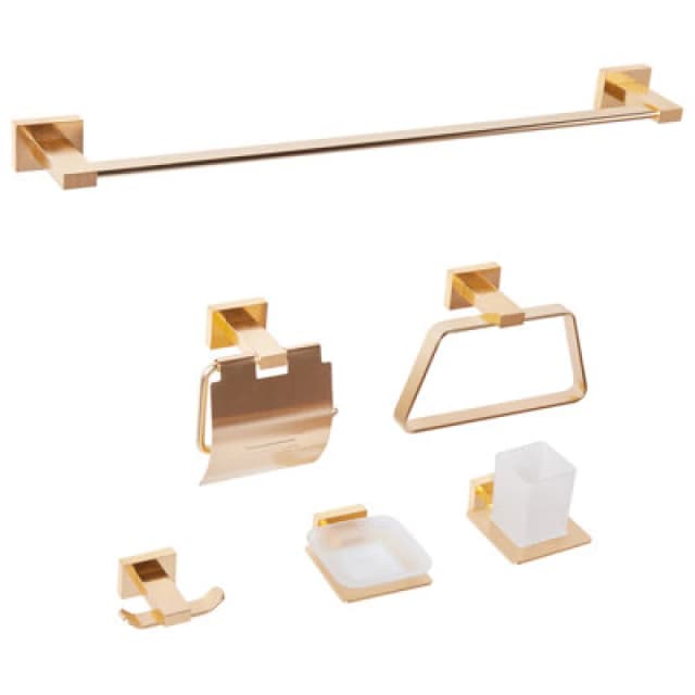 Beliani 6 Piece Bathroom Hardware Set Riohacha With Towel Bars And Hooks Gold