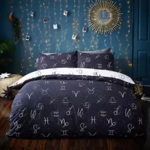 Style Lab Zodiac Constellations Print Reversible Duvet Cover Set, Navy, Double - Furn
