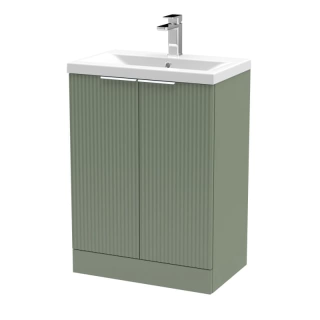 Balterley Fluted Front Floor Standing 2 Door Vanity Basin Unit 600mm Satin Green Green Unisex