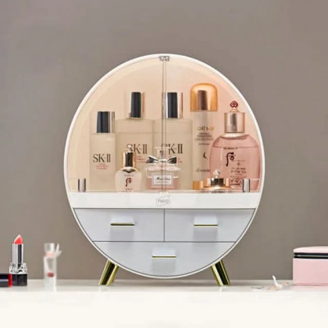 Neo 2 Drawer Round Desktop Cosmetic Makeup Display Storage Box Organiser