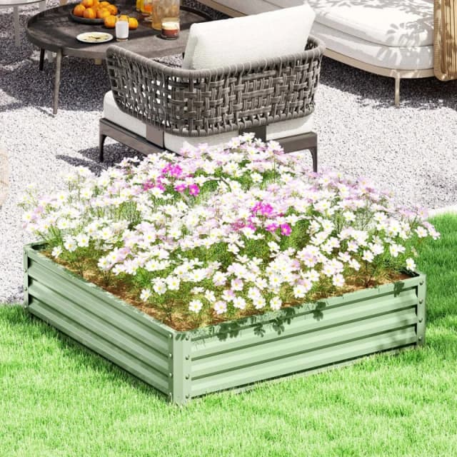 OUTSUNNY Raised Garden Bed Metal Patio Backyard Flower Planter, Light Green Light Green Unisex