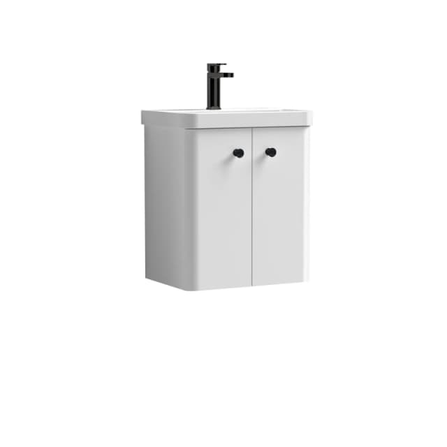 Balterley Curve Wall Hung 2 Door Vanity Basin Unit White Black Handles 500mm White