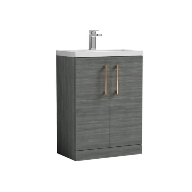 Balterley Bathroom Vanity Basin Unit, Copper Handles, 600mm, Wood Grey Grey Unisex