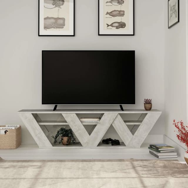 DECORTIE Decortie - Ralla Modern tv Stand Multimedia Centre tv Unit Ancient White With Shelves 158cm - White M.TV.16955.4