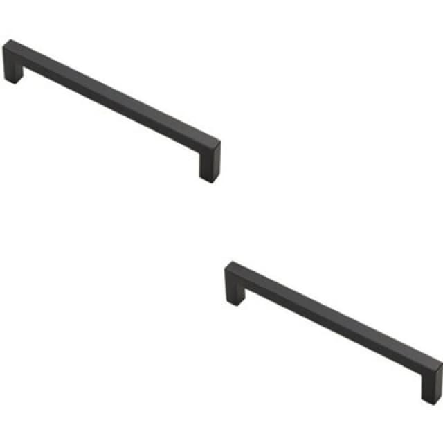 Loops 2x Square Block Pull Handle 170 x 10mm 160mm Fixing Centres Matt Black unisex